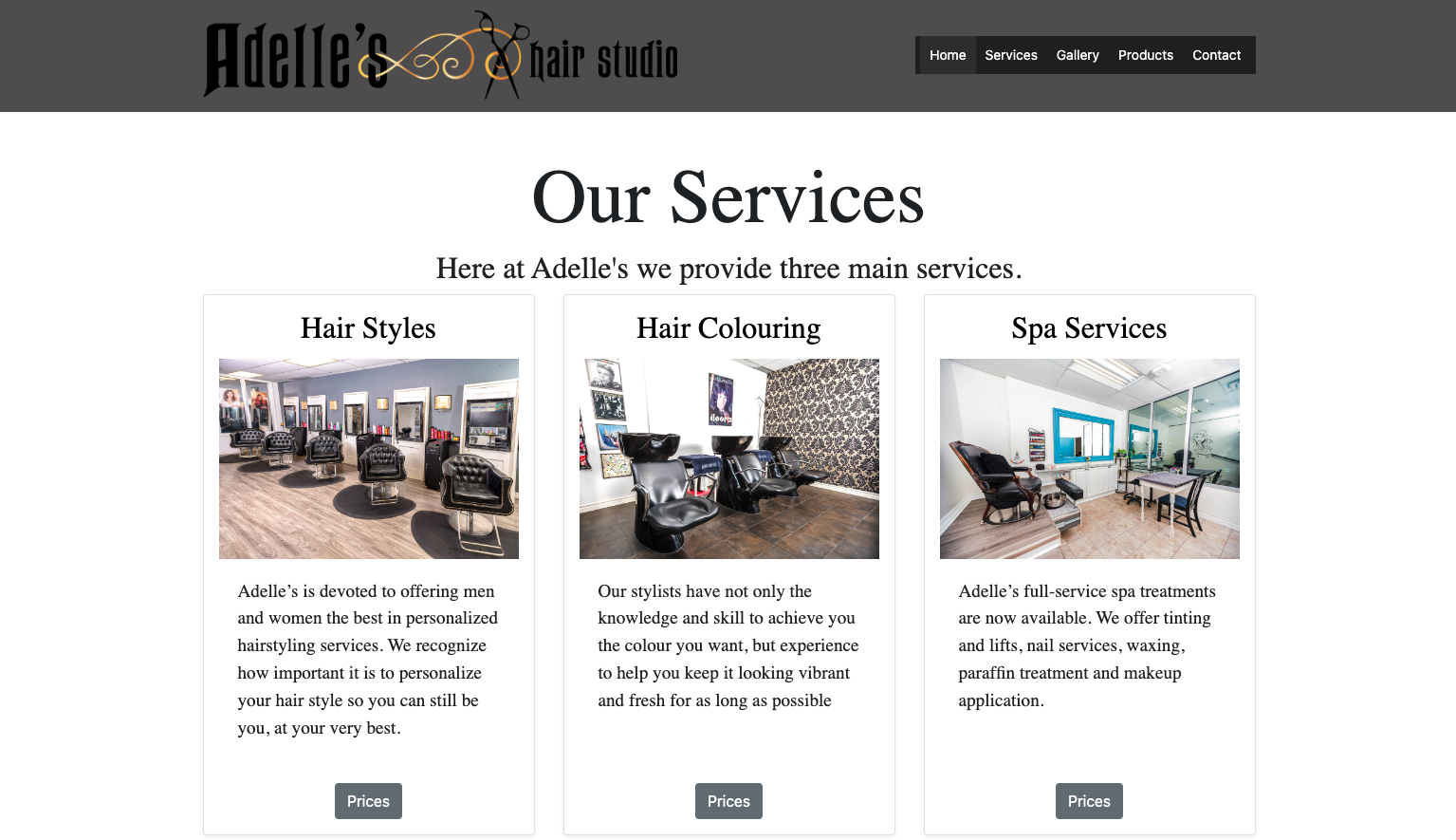 Adelles Hair Studio website